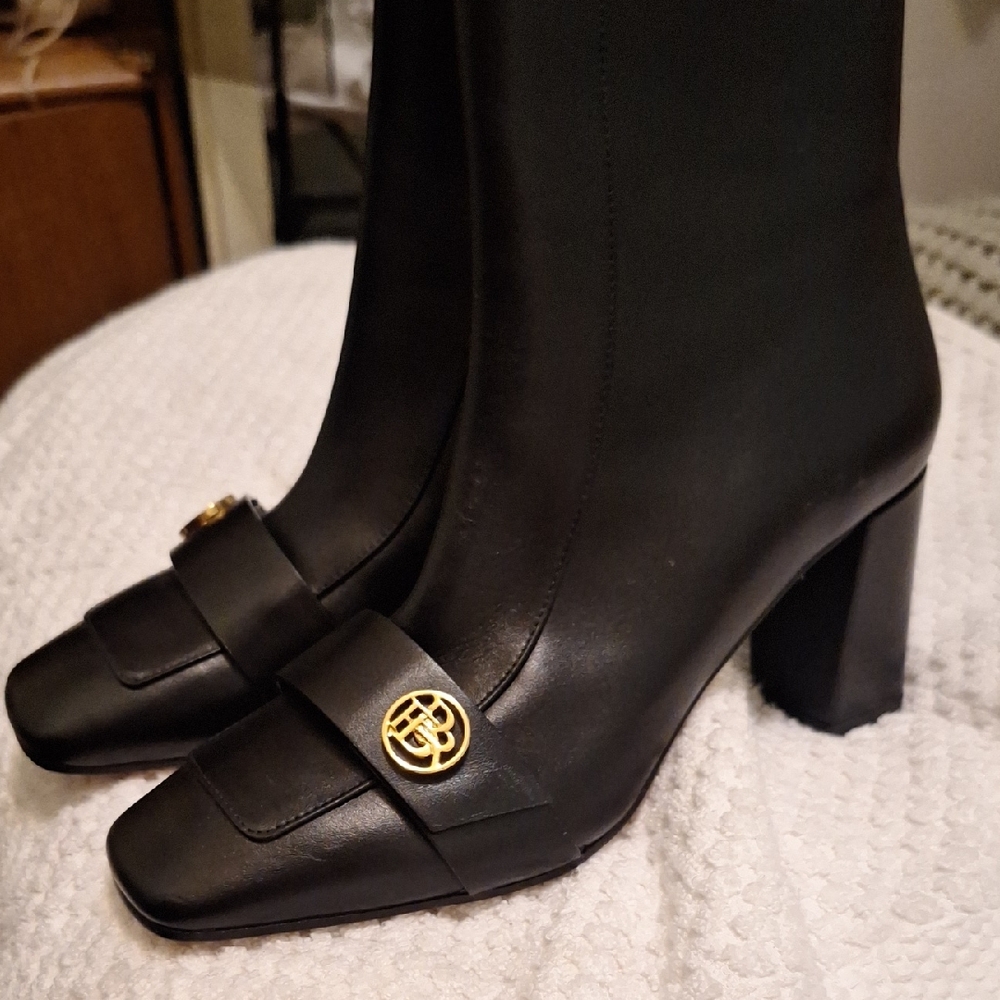 Banana Republic Black Heeled Boots with Gold Accent